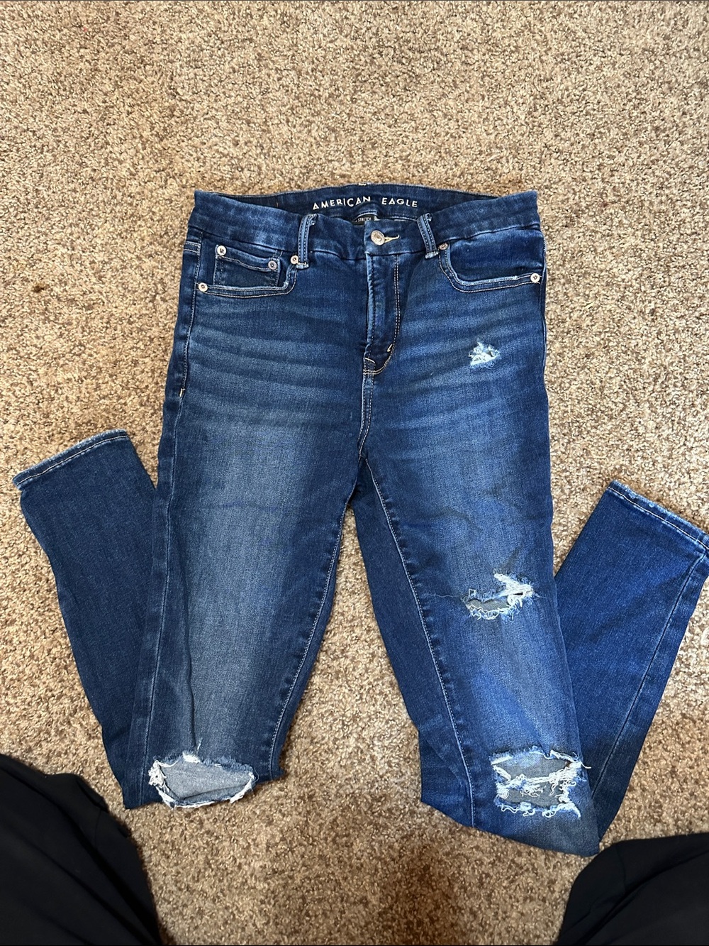 American Eagle Outfitters Women's Blue Ripped Skinny Jeans